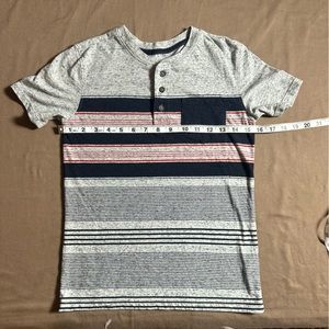 Boys' Cat & Jack Short Sleeve Striped Henley Shirt Gray size 8 -
